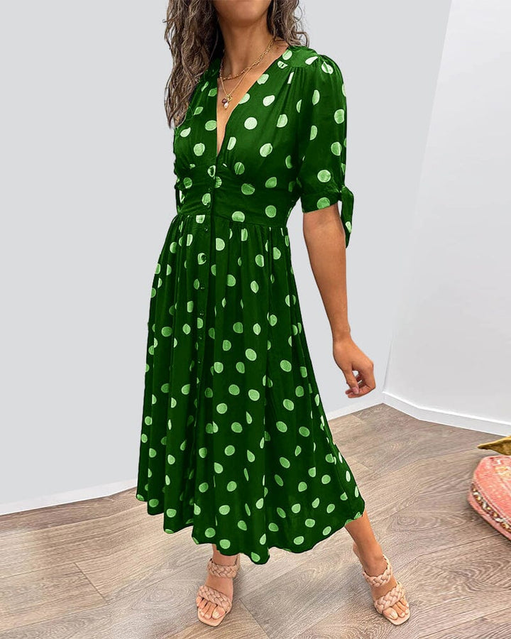 Delvara | Women's Polka Dot Midi Dress - Polka Dot - Image 8