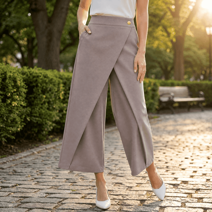 Delvara | Women's Wide Leg Wrap Front Pants - Blue - Image 19