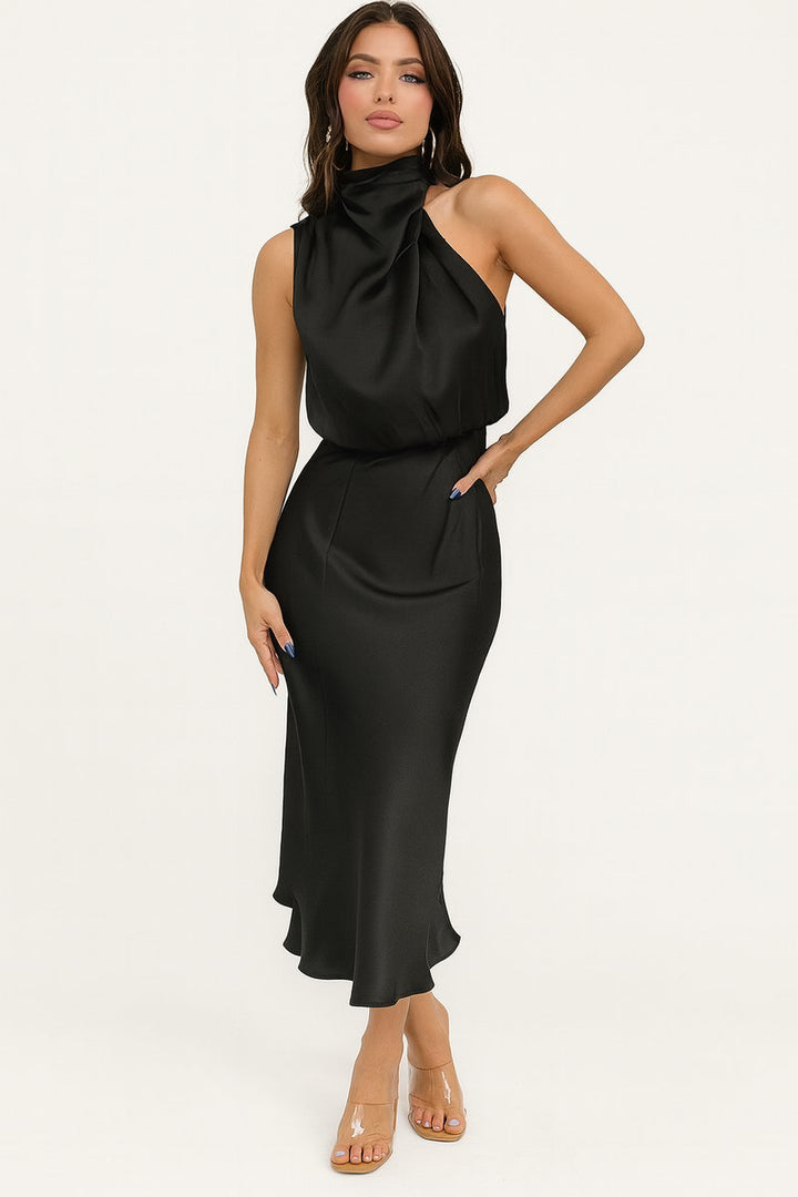Delvette | Women's Wedding Guest Halter Midi Dress - Image 1