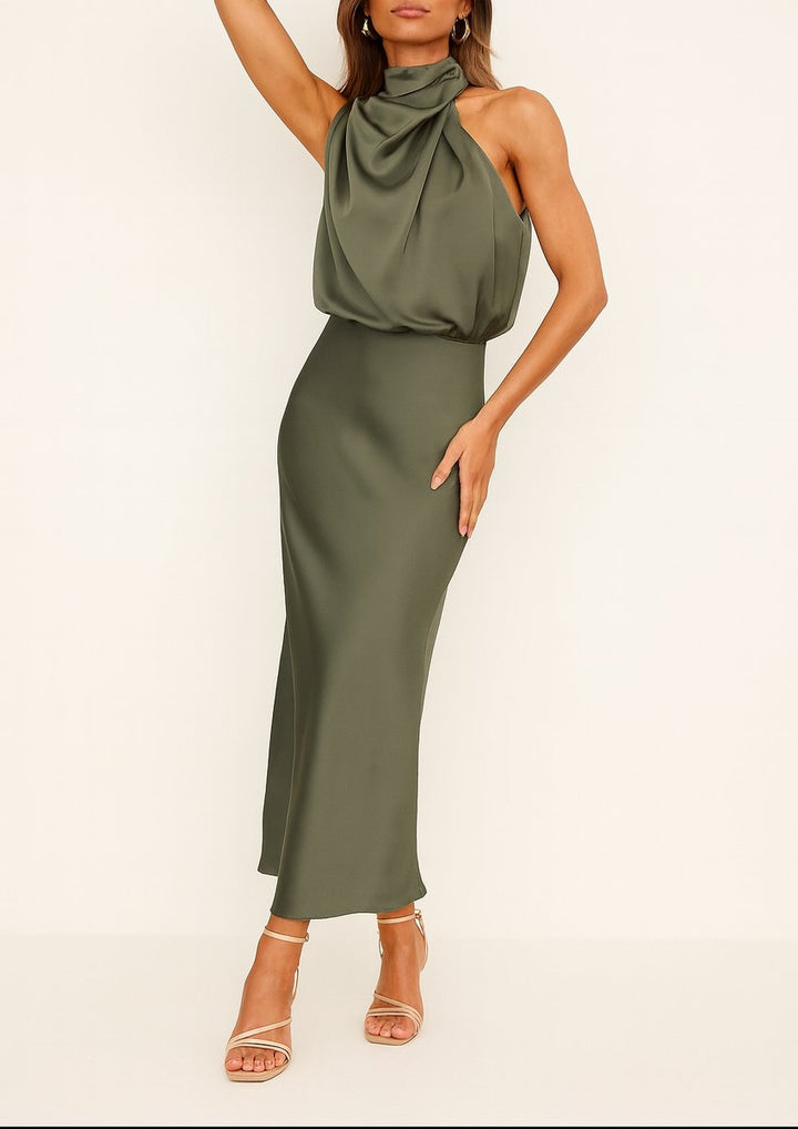 Delvette | Women's Wedding Guest Halter Midi Dress - Image 2