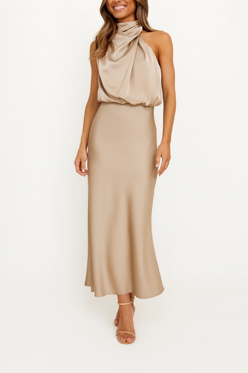 Delvette | Women's Wedding Guest Halter Midi Dress - Image 3