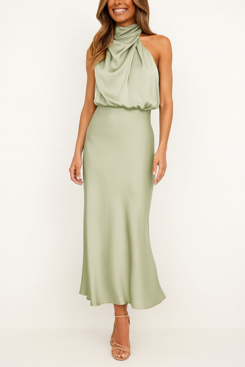 Delvette | Women's Wedding Guest Halter Midi Dress - Image 4