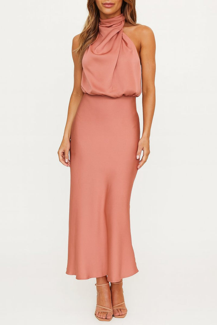 Delvette | Women's Wedding Guest Halter Midi Dress - Image 6