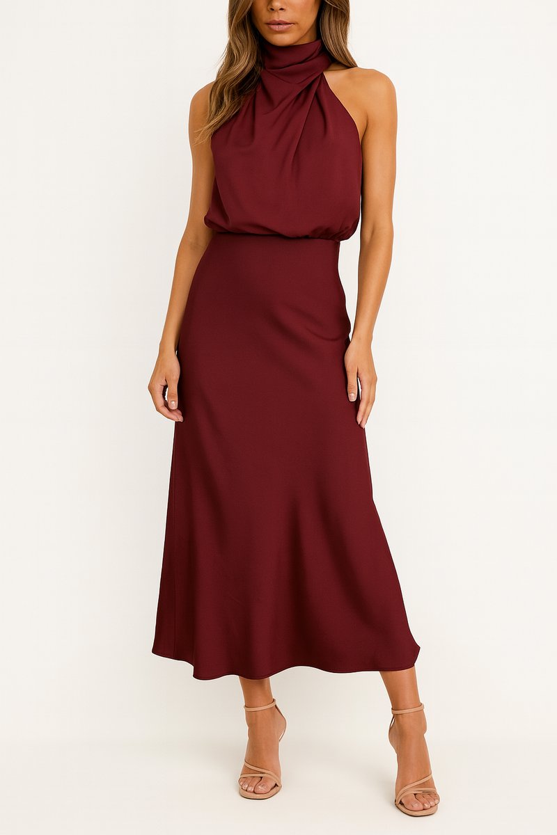 Delvette | Women's Wedding Guest Halter Midi Dress - Image 7