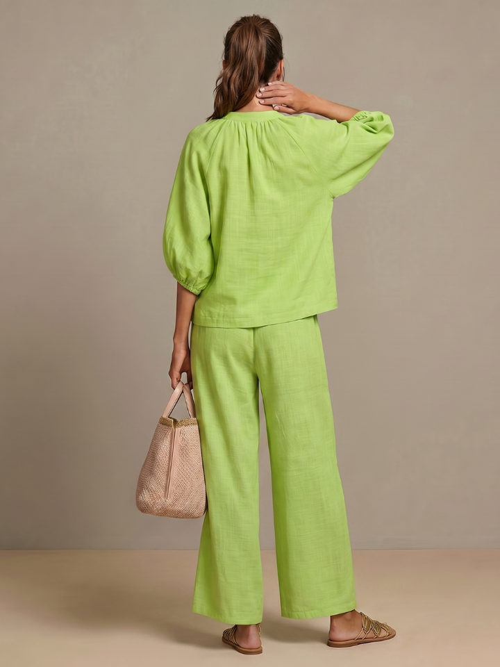 Delvine | Women's Co-ord Set Wide Leg Pants & Zip Top - Light Blue - Image 10
