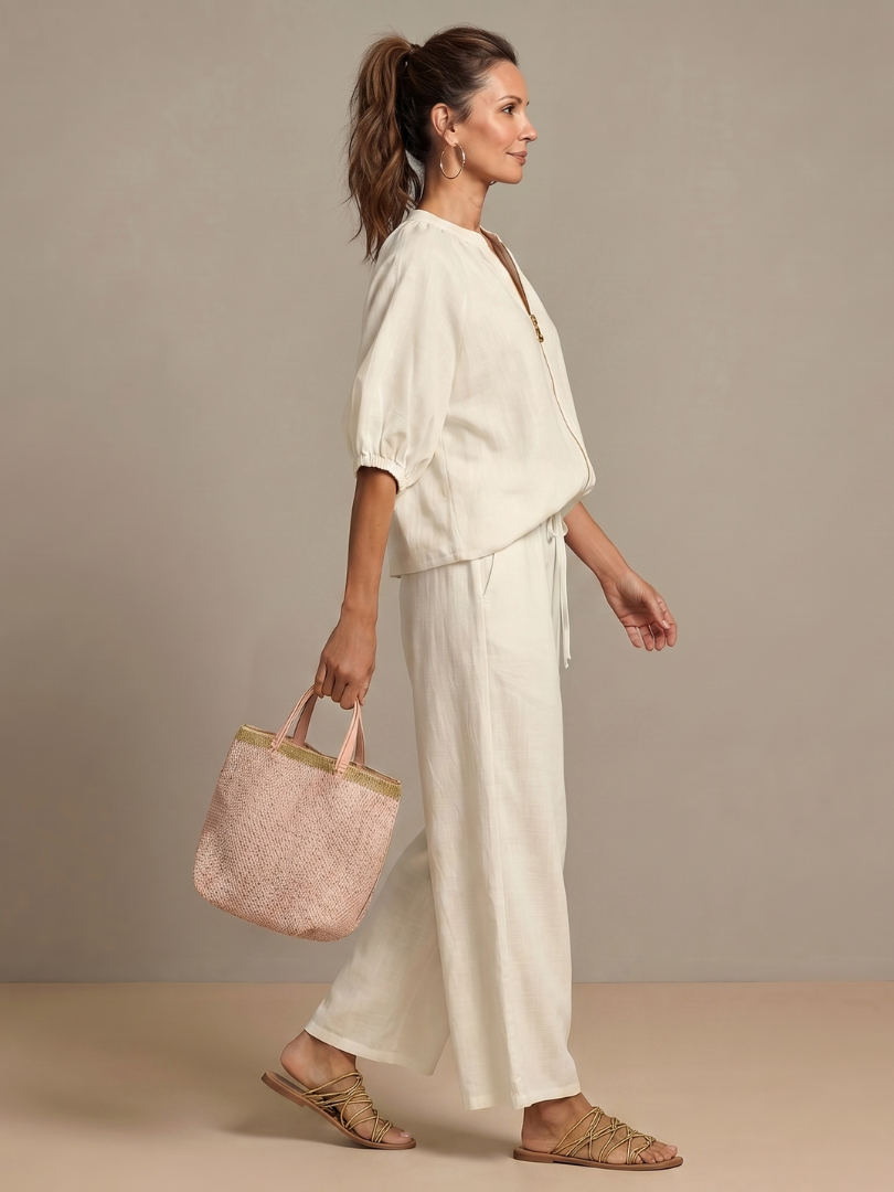 Delvine | Women's Co-ord Set Wide Leg Pants & Zip Top - Light Blue - Image 14