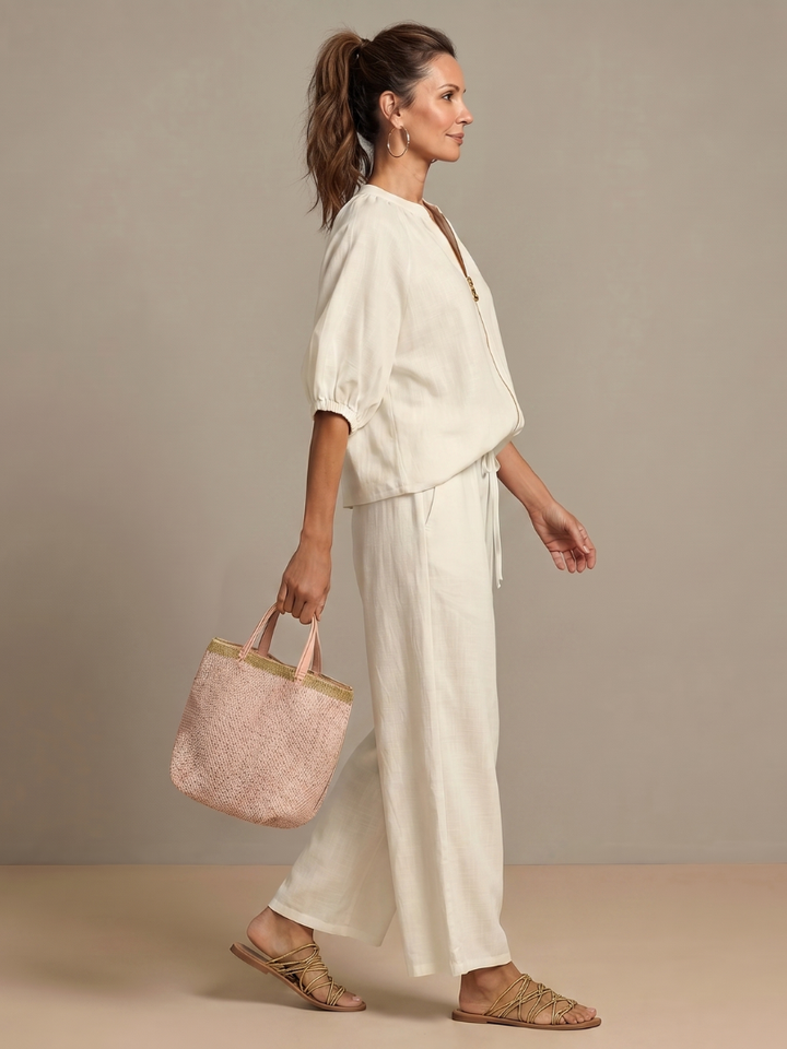 Delvine | Women's Co-ord Set Wide Leg Pants & Zip Top - Light Blue - Image 14