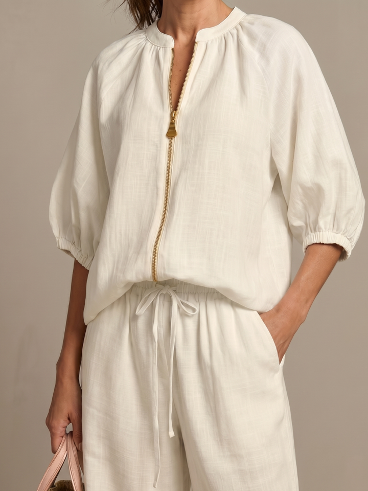 Delvine | Women's Co-ord Set Wide Leg Pants & Zip Top - Light Blue - Image 15