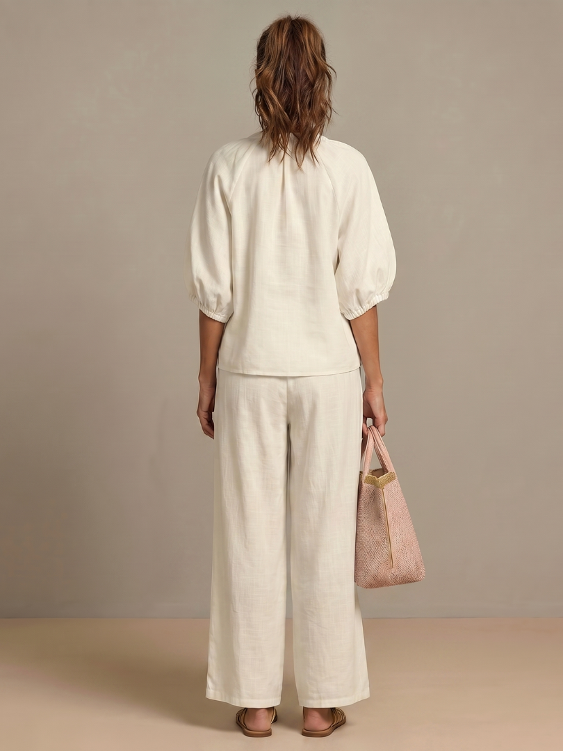 Delvine | Women's Co-ord Set Wide Leg Pants & Zip Top - Light Blue - Image 16