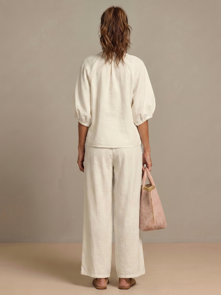 Delvine | Women's Co-ord Set Wide Leg Pants & Zip Top - Light Blue - Image 16