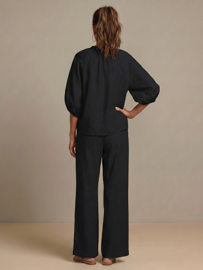 Delvine | Women's Co-ord Set Wide Leg Pants & Zip Top - Light Blue - Image 22