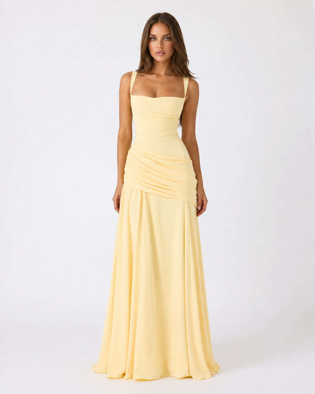 Delvinia | Women's Square Neck Ruched Maxi Dress - Image 1
