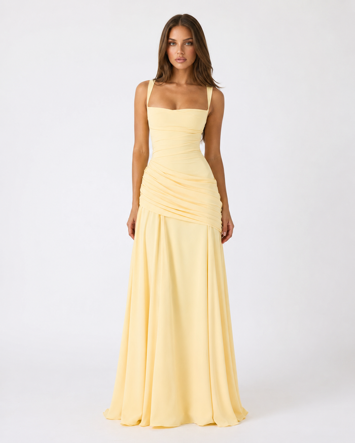 Delvinia | Women's Square Neck Ruched Maxi Dress - Image 1
