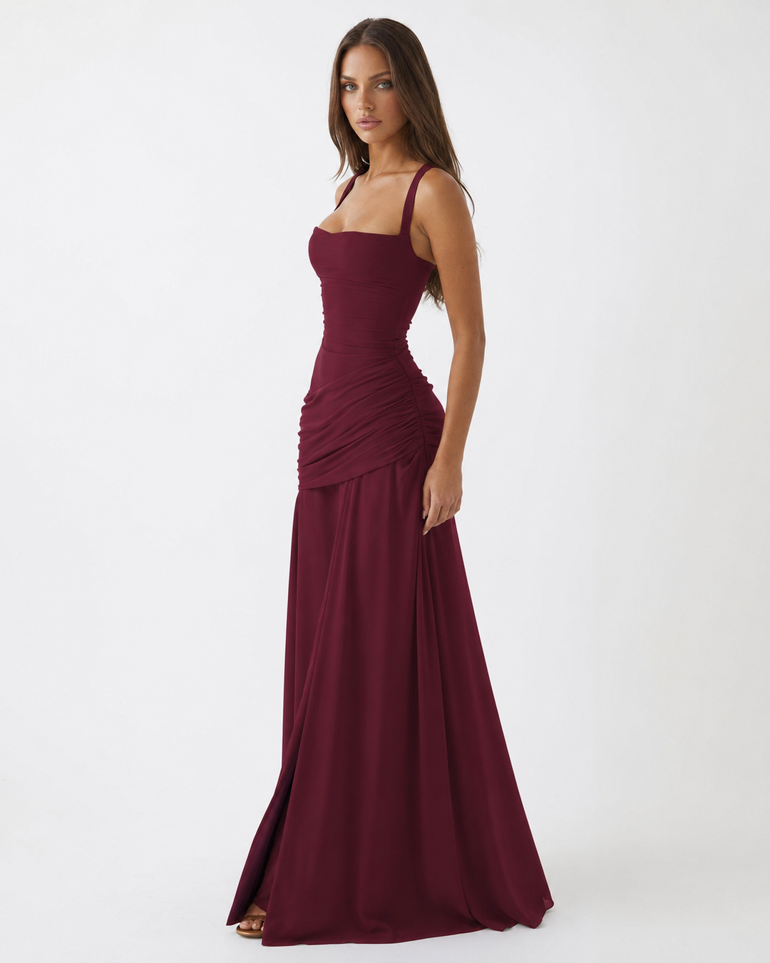 Delvinia | Women's Square Neck Ruched Maxi Dress - Image 16