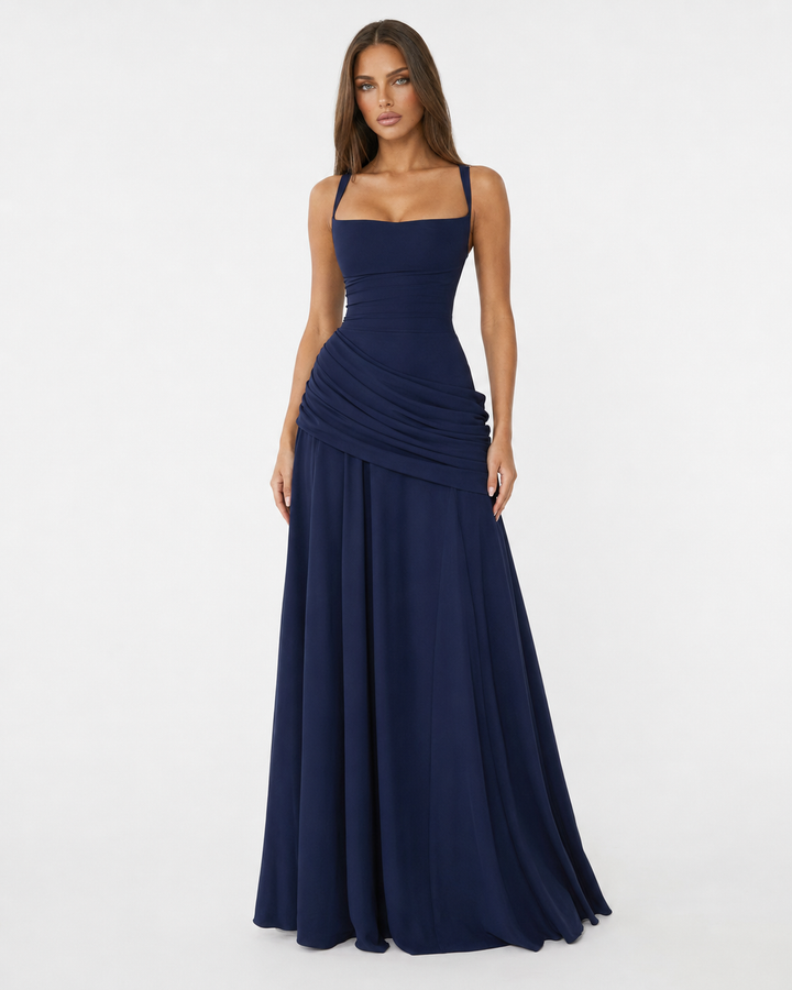 Delvinia | Women's Square Neck Ruched Maxi Dress - Image 2