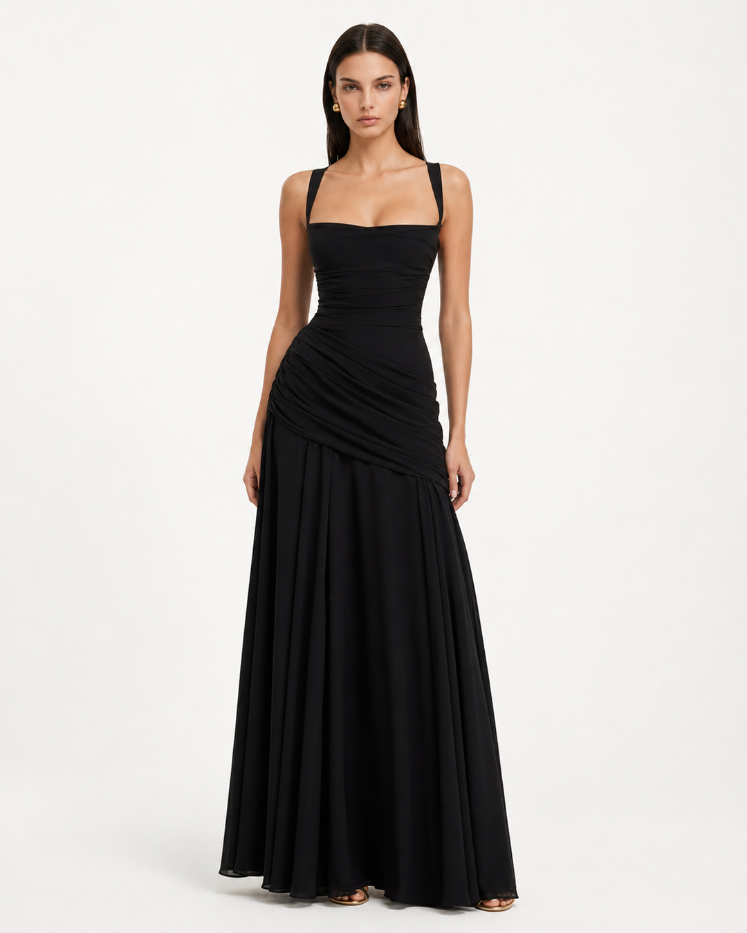 Delvinia | Women's Square Neck Ruched Maxi Dress - Image 4