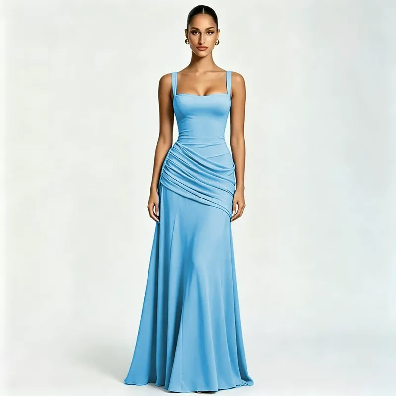 Delvinia | Women's Square Neck Ruched Maxi Dress - Image 7