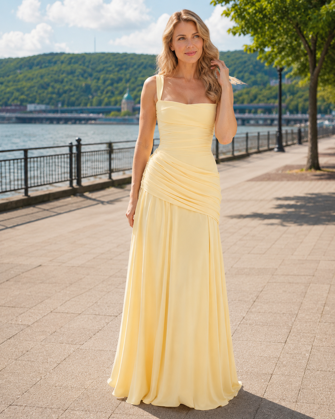 Delvinia | Women's Square Neck Ruched Maxi Dress - Image 9