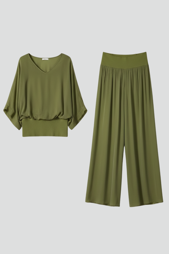 Delvorna | Women's Matching Two Piece Wide Leg Set - Sage - Image 2