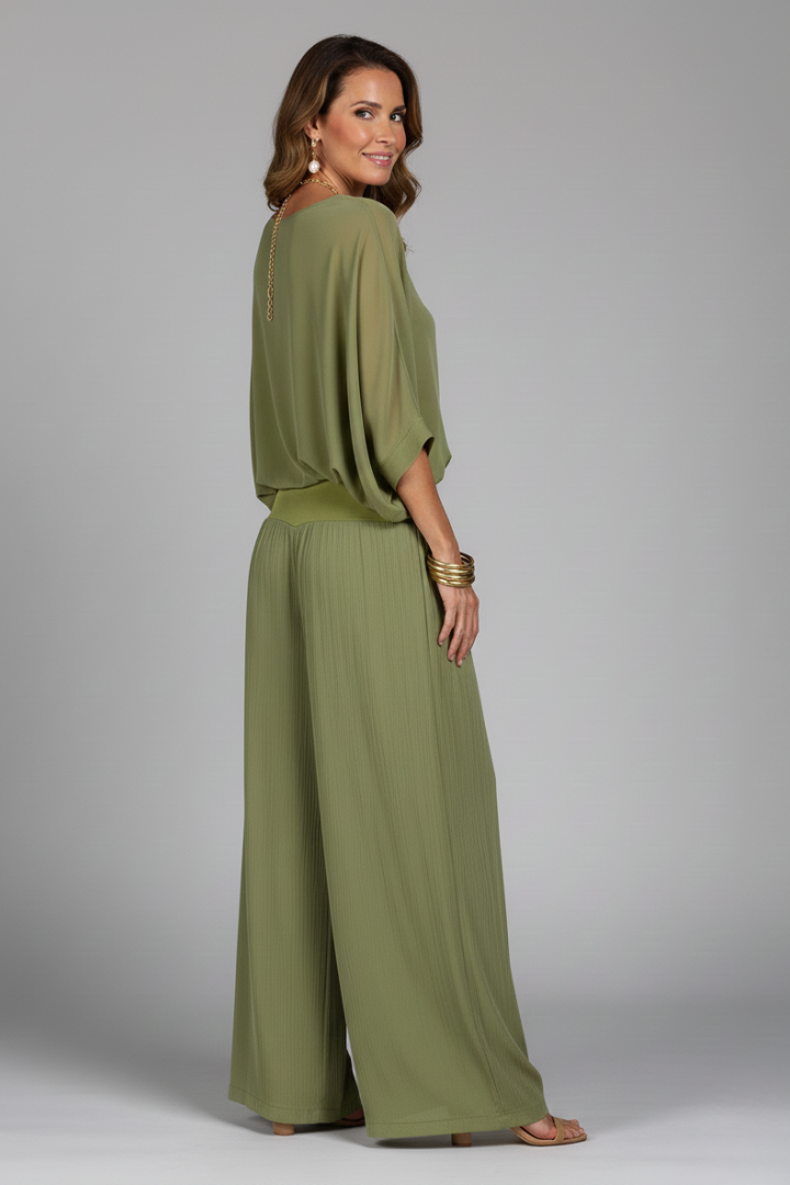 Delvorna | Women's Matching Two Piece Wide Leg Set - Sage - Image 3