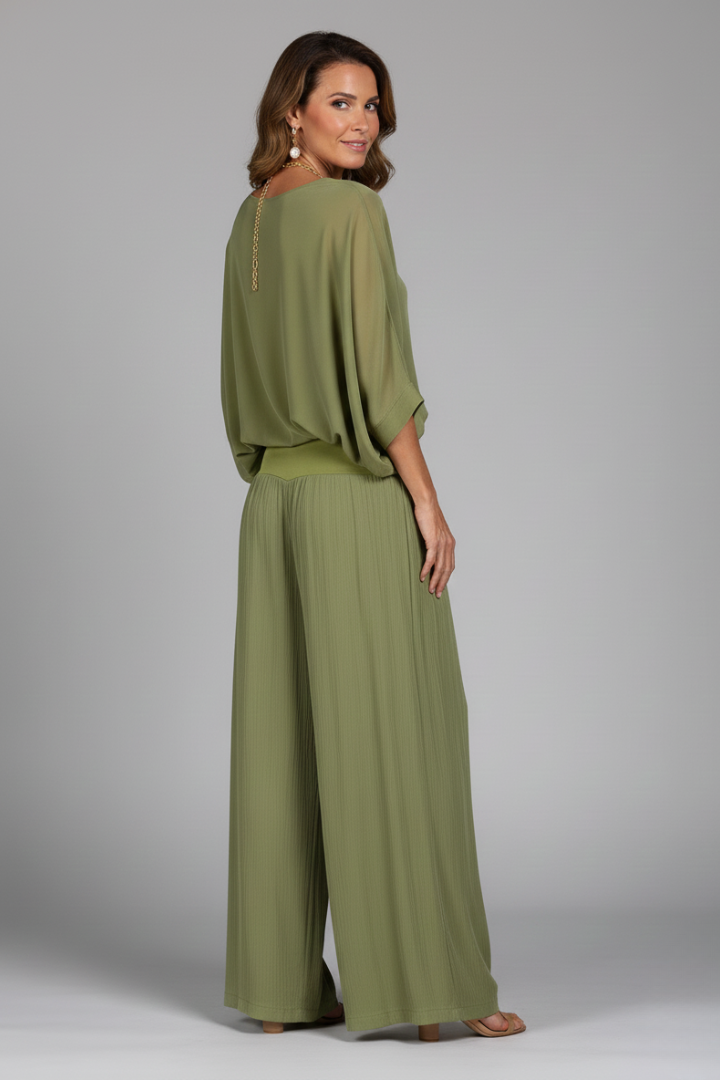 Delvorna | Women's Matching Two Piece Wide Leg Set - Sage - Image 4