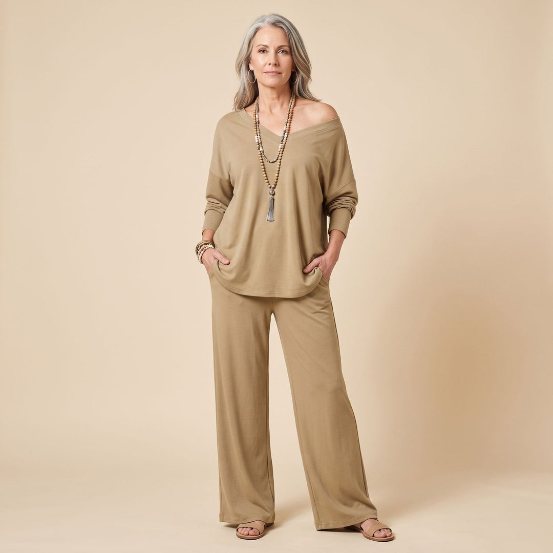 Delvorne | Women's Boho Off-Shoulder Top & Wide-Leg Pants Set - Image 4