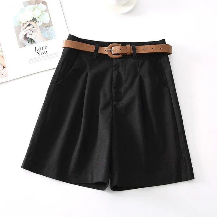 Delvwyn | Women's High Waist Linen Shorts with Belt - Image 3