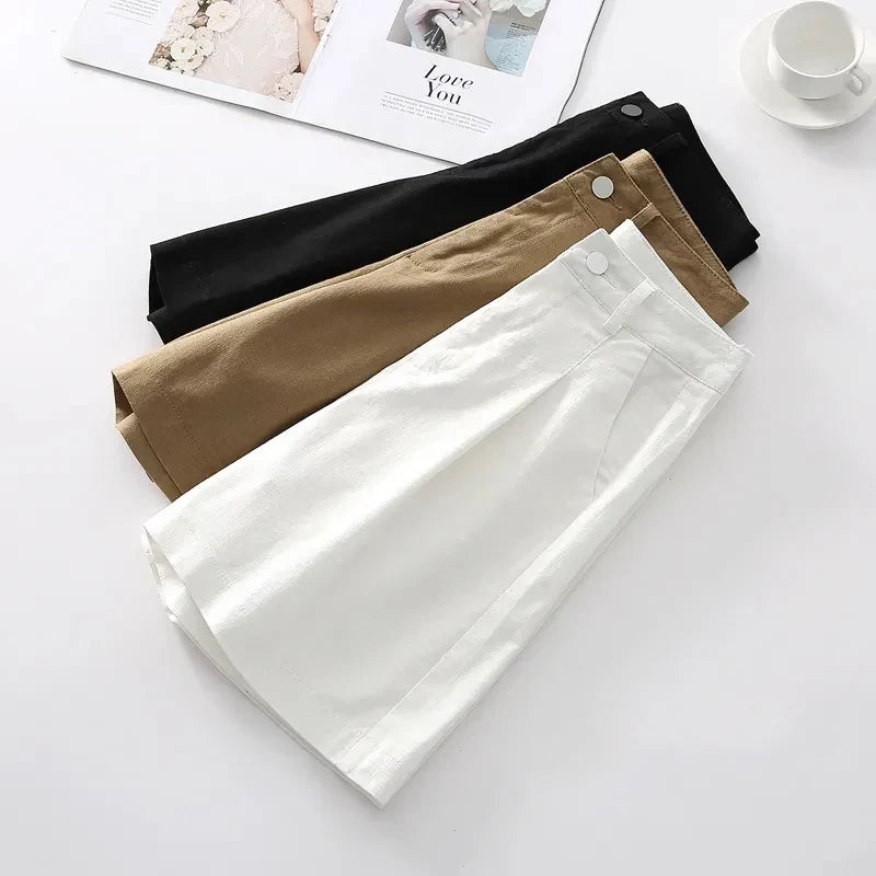 Delvwyn | Women's High Waist Linen Shorts with Belt - Image 4