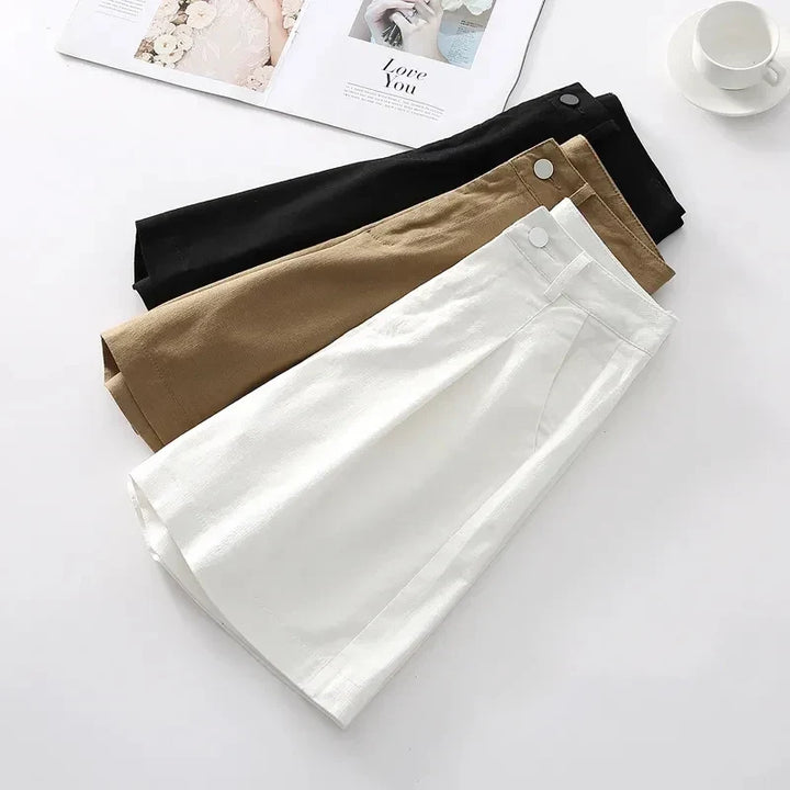 Delvwyn | Women's High Waist Linen Shorts with Belt - Image 4