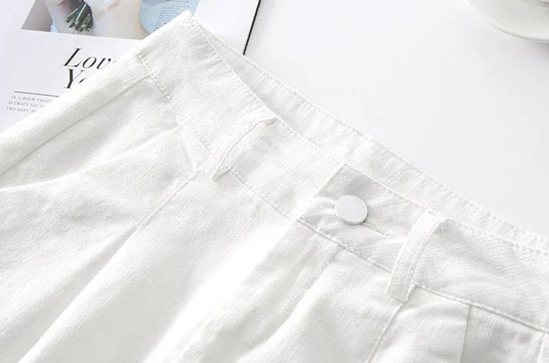 Delvwyn | Women's High Waist Linen Shorts with Belt - Image 7