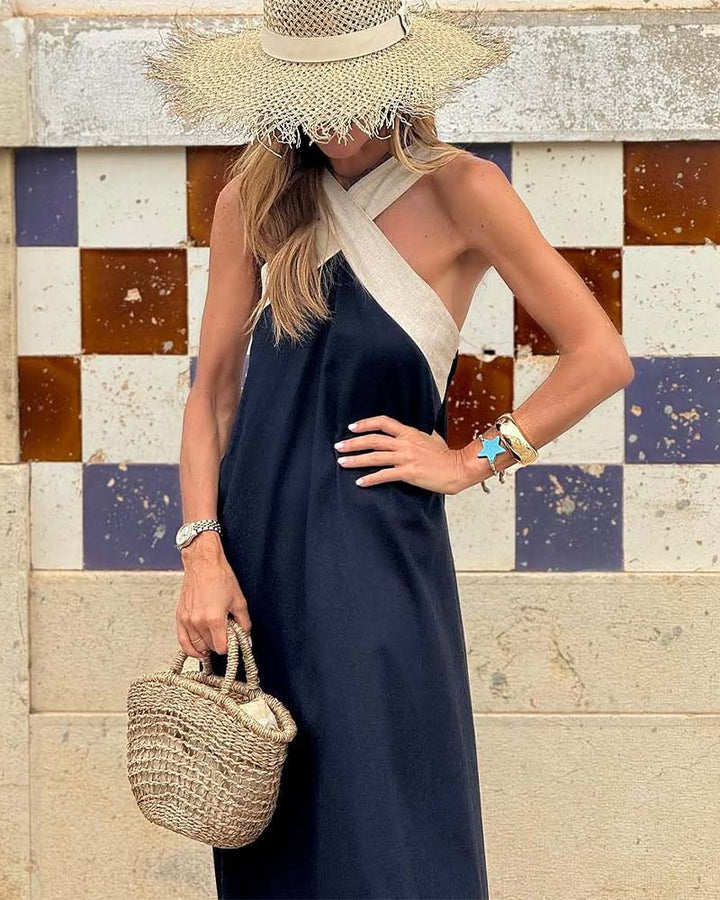 Devorah | Women's Crossover Halter Maxi Dress - Black - Image 14