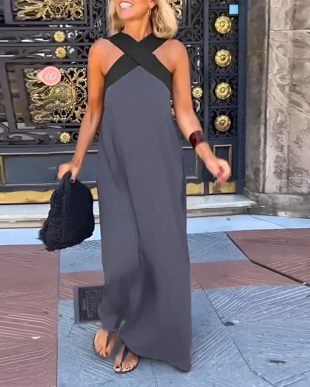 Devorah | Women's Crossover Halter Maxi Dress - Black - Image 3