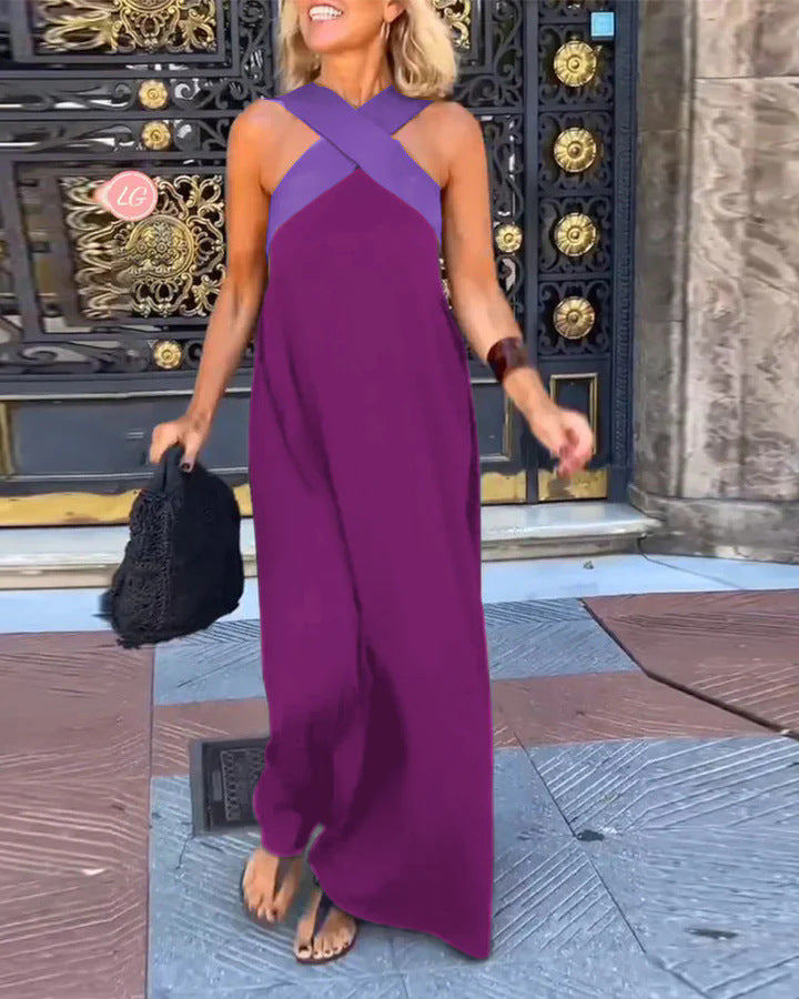 Devorah | Women's Crossover Halter Maxi Dress - Black - Image 6