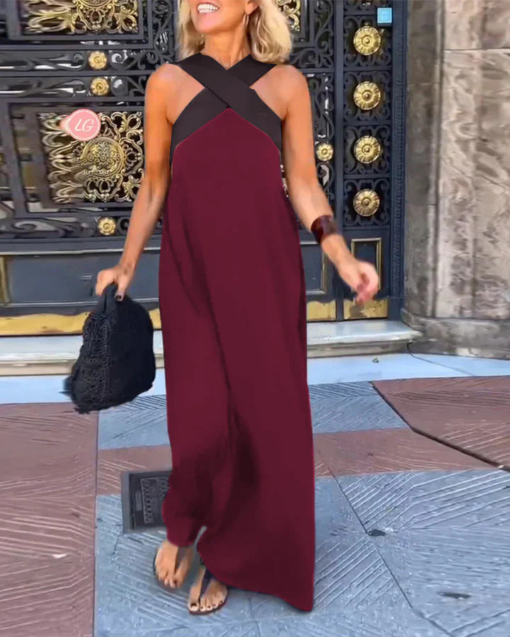 Devorah | Women's Crossover Halter Maxi Dress - Black - Image 8