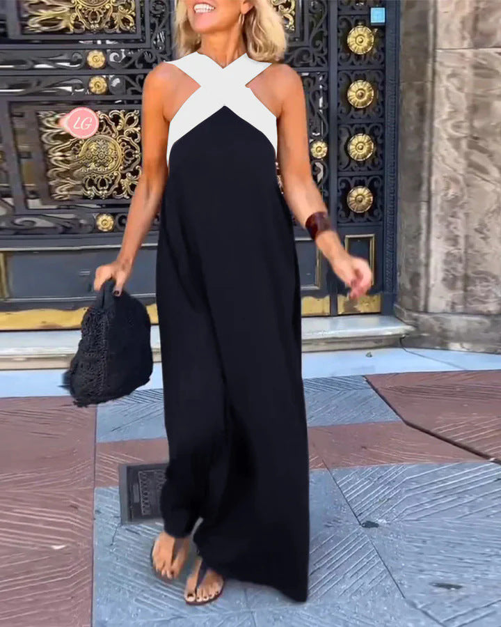 Devorah | Women's Crossover Halter Maxi Dress - Black - Image 9