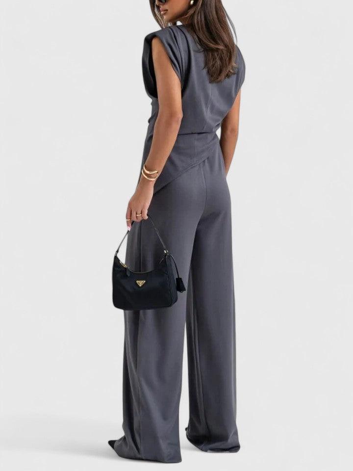 Aria | Women's Draped Sleeveless Top Wide Leg Trousers Set