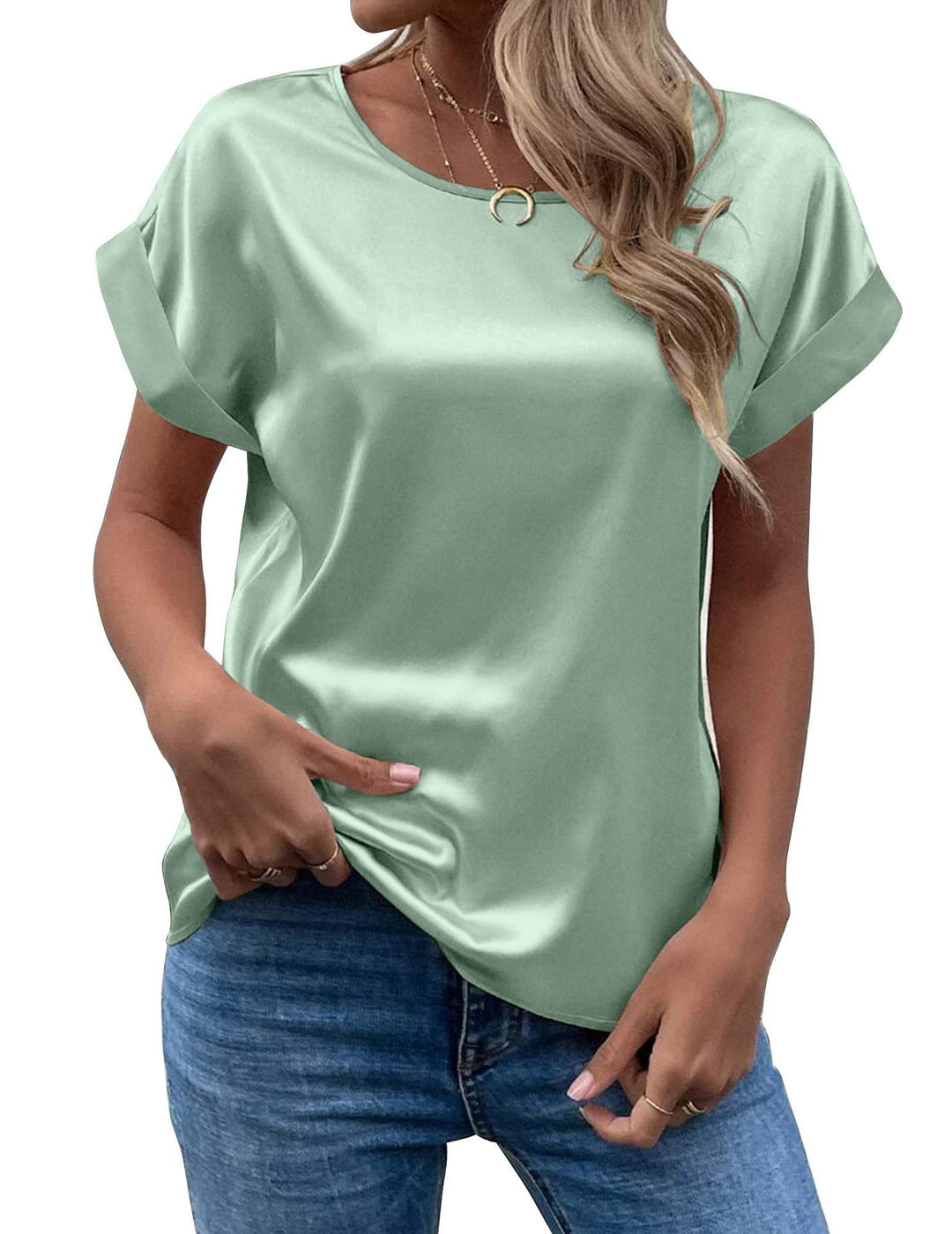 Dravaine | Women's Satin Blouse Short Sleeve Top - Image 4
