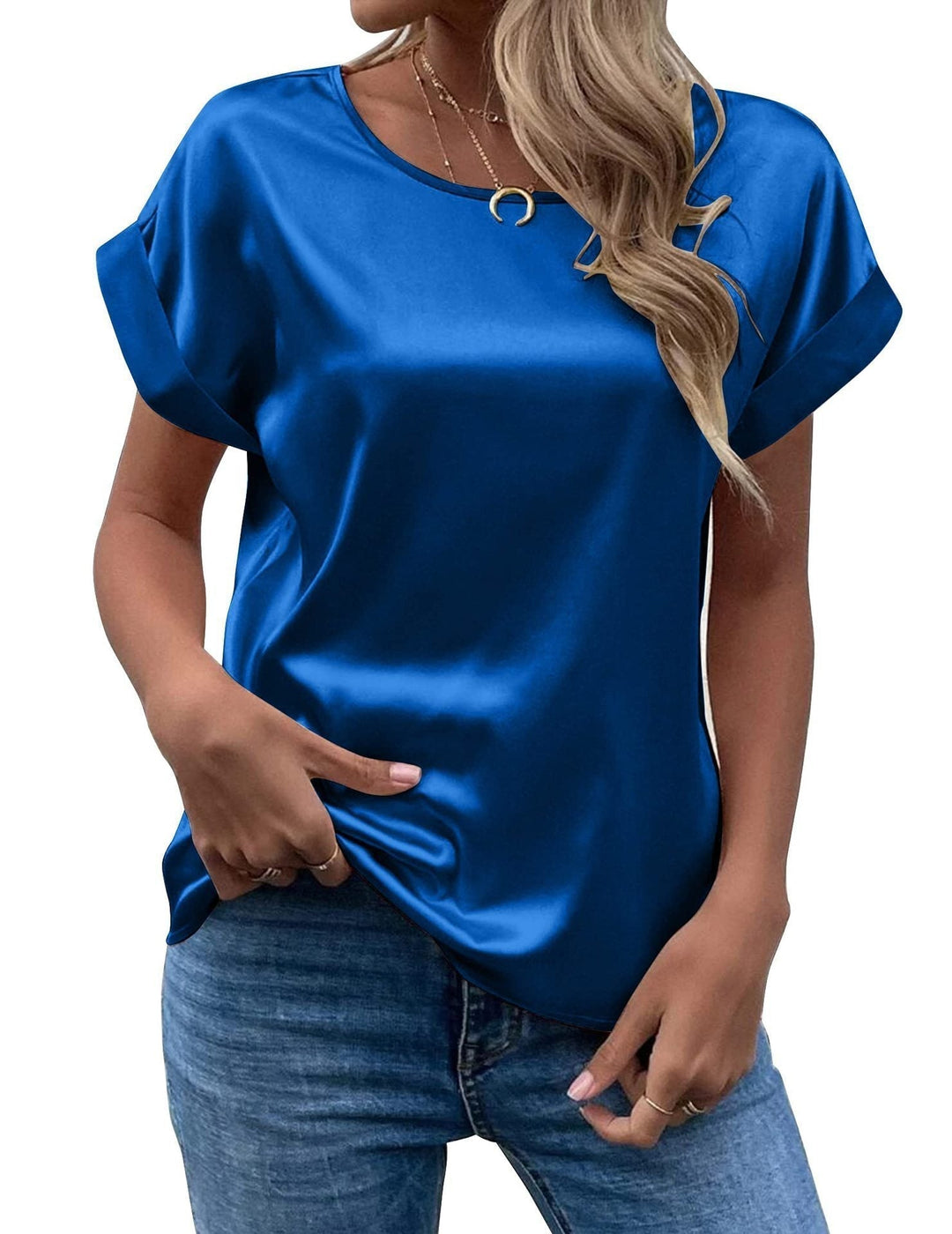 Dravaine | Women's Satin Blouse Short Sleeve Top - Image 5