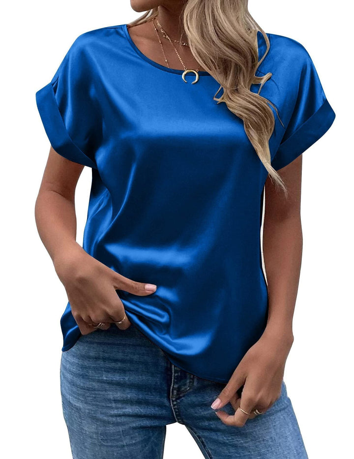 Dravaine | Women's Satin Blouse Short Sleeve Top - Image 5