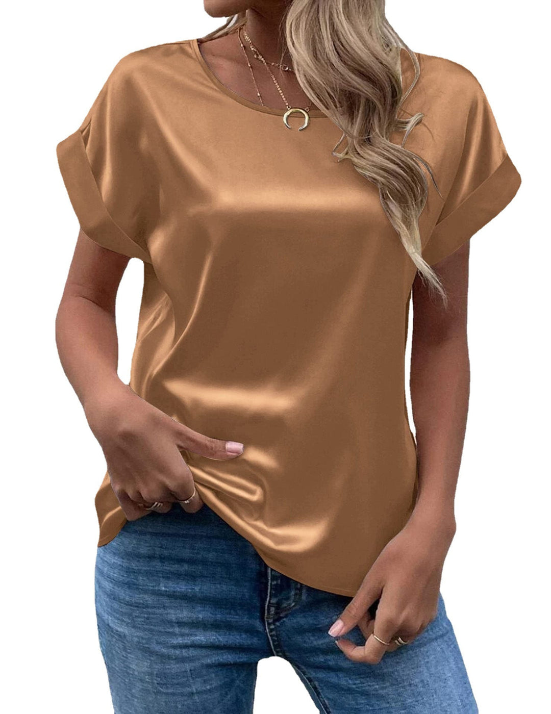 Dravaine | Women's Satin Blouse Short Sleeve Top - Image 7