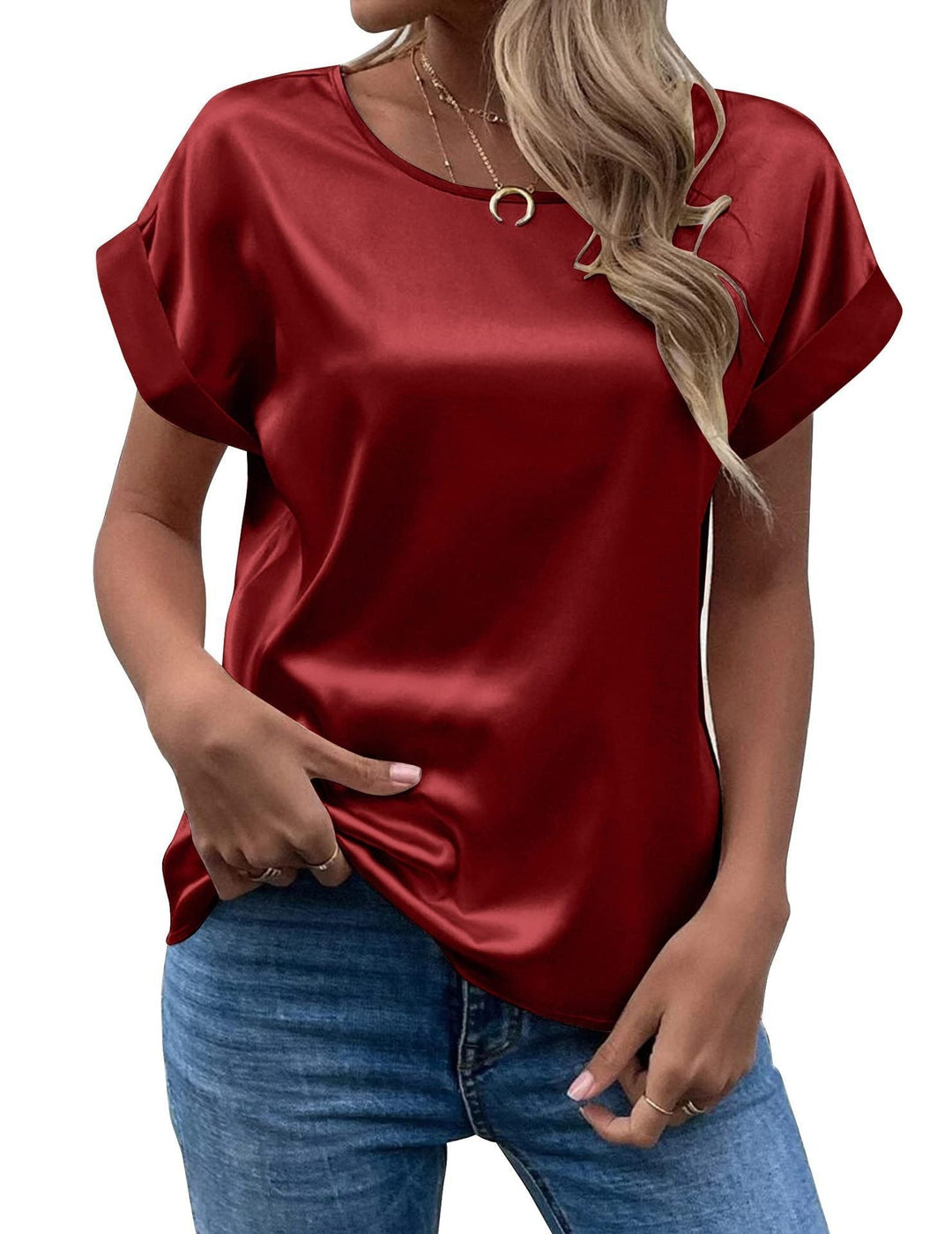 Dravaine | Women's Satin Blouse Short Sleeve Top - Image 8