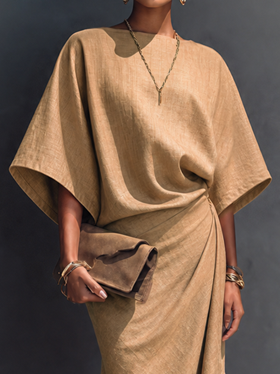 Dravinda | Women's Linen Summer Midi Dress - Camel - Image 5