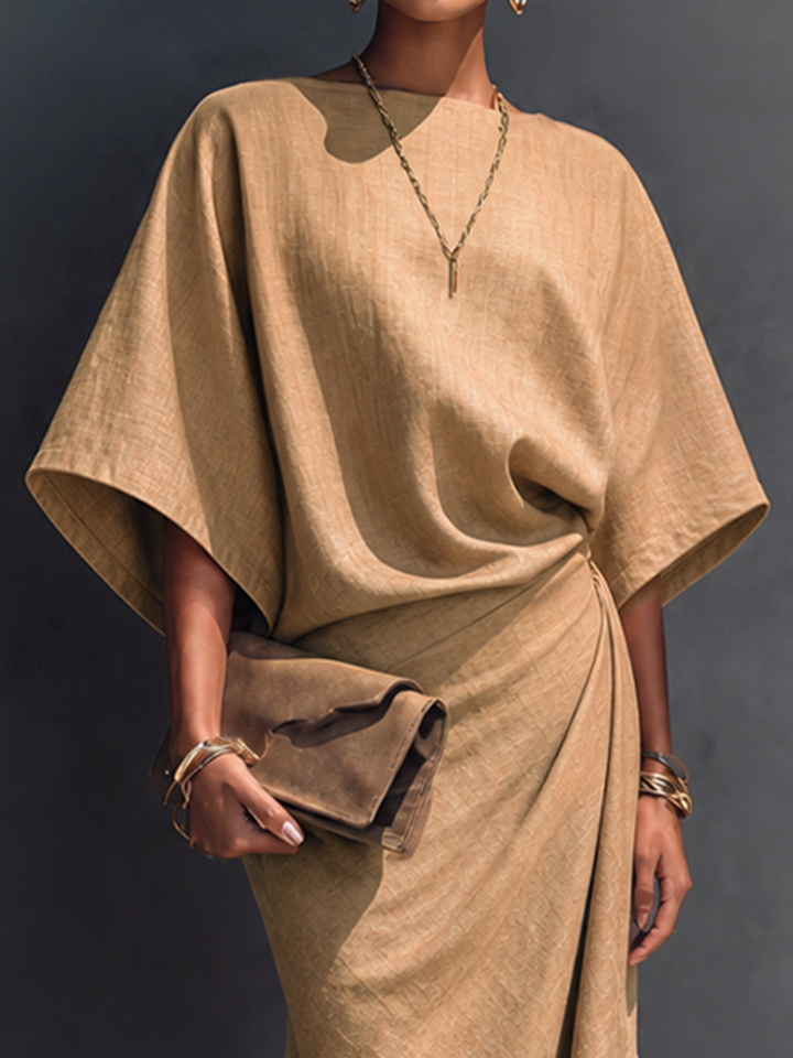 Dravinda | Women's Linen Summer Midi Dress - Camel - Image 5