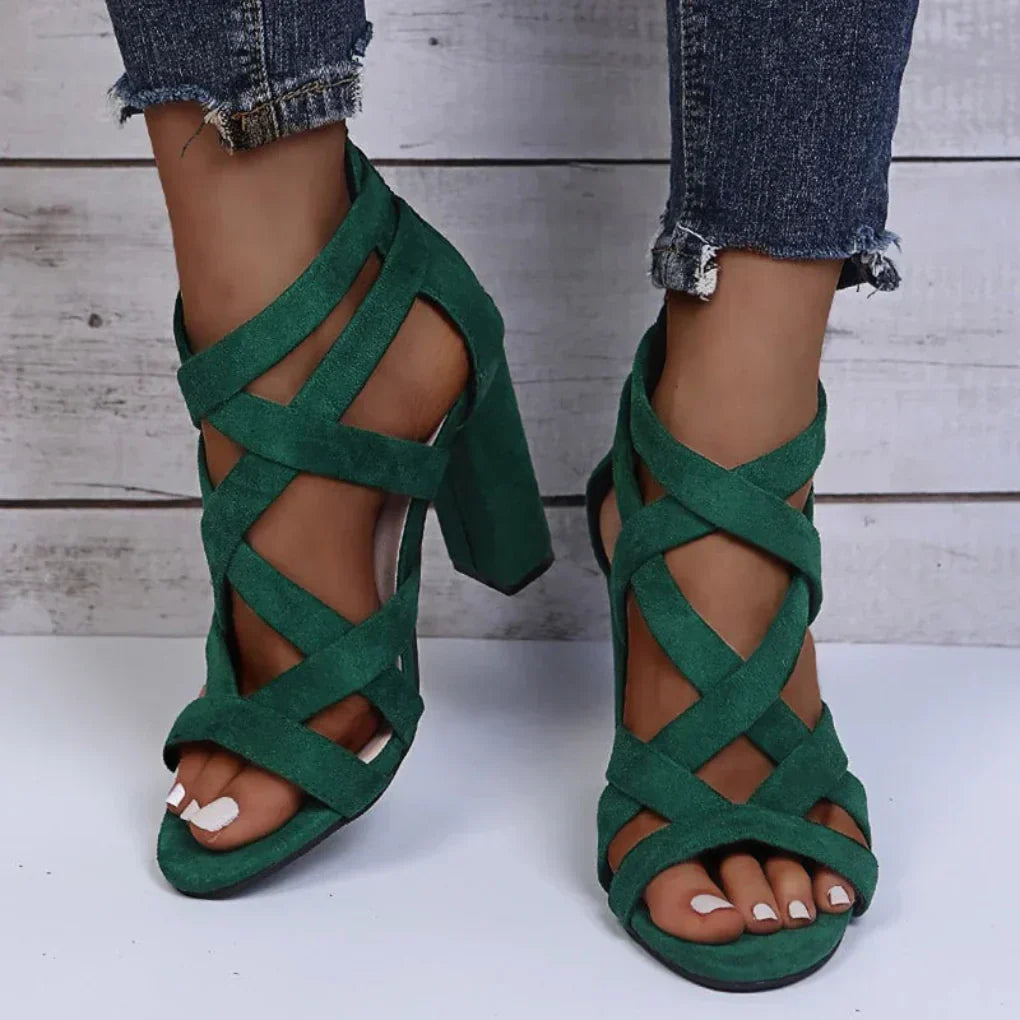 Dravorn | Women's Strappy Block Heel Sandals Open Toe - Black - Image 2