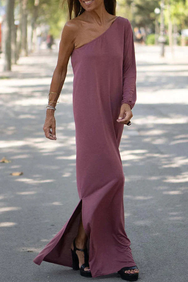 Vera | Women's One Shoulder Maxi Dress with Long Sleeve