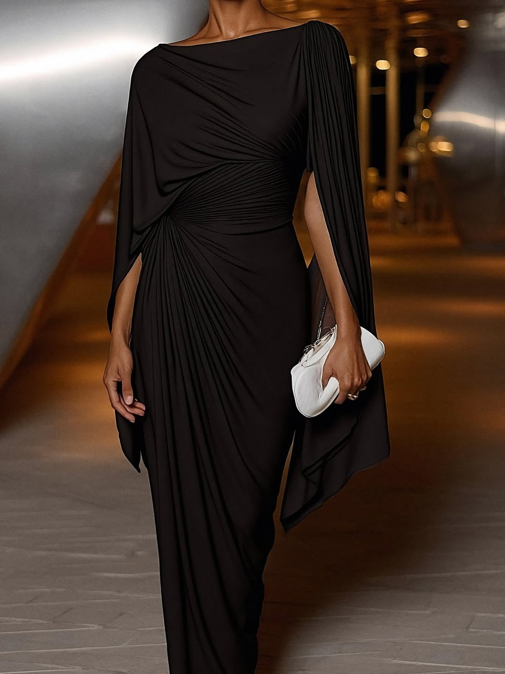Edwynn | Women's Formal Dress Cape Sleeve Maxi Gown - Blush - Image 2