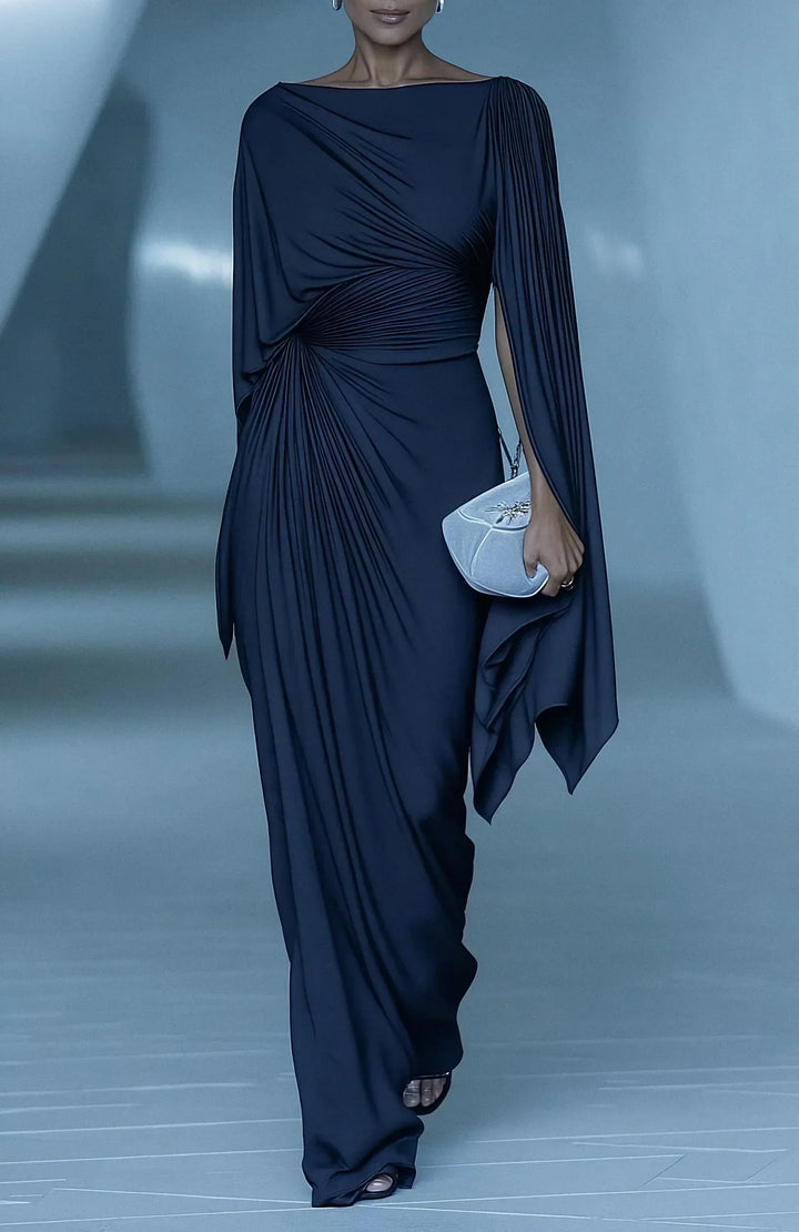 Edwynn | Women's Formal Dress Cape Sleeve Maxi Gown - Blush - Image 3