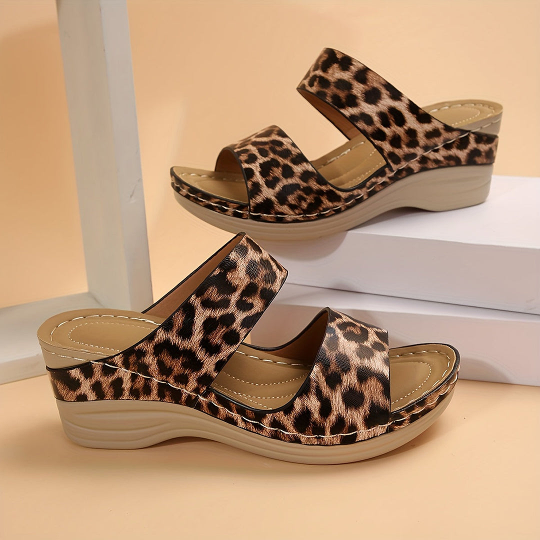 Sahara | Leopard Print Mid-Height Wedge Slide Sandals