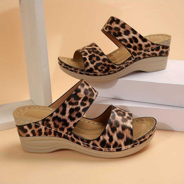 Sahara | Leopard Print Mid-Height Wedge Slide Sandals