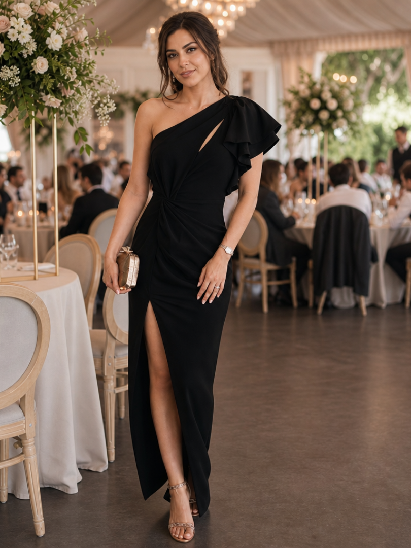 Eirene | Women's One Shoulder Formal Maxi Dress - Beige - Image 6
